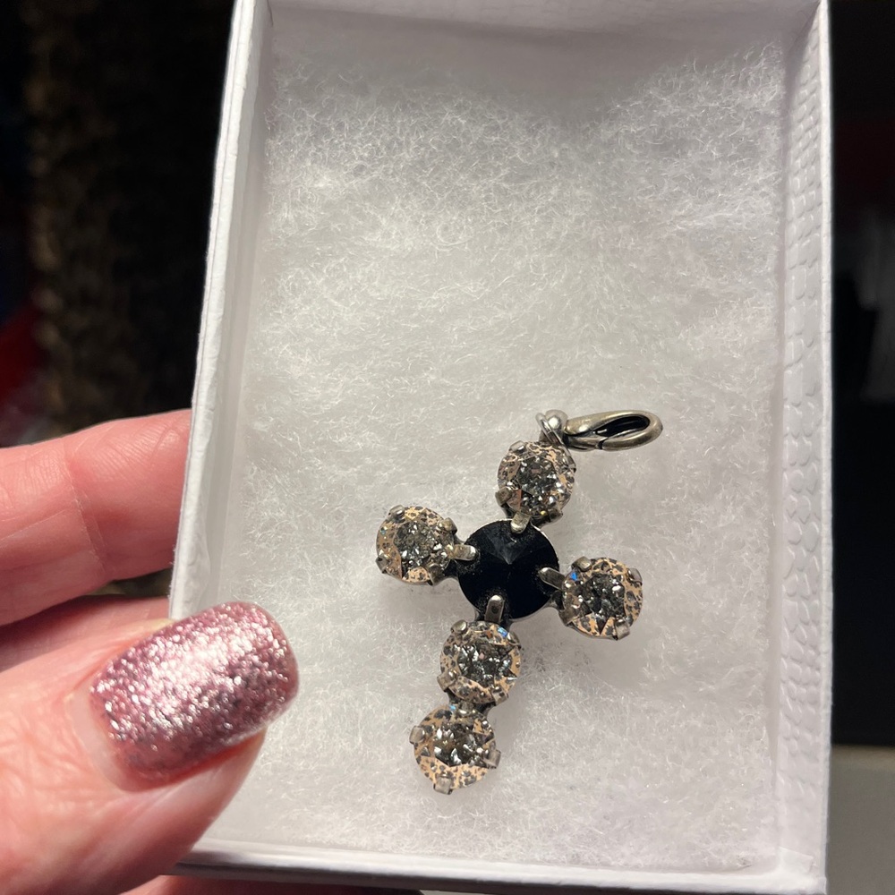 Crystal and black stone Sparkling Cross Pendant Charm
